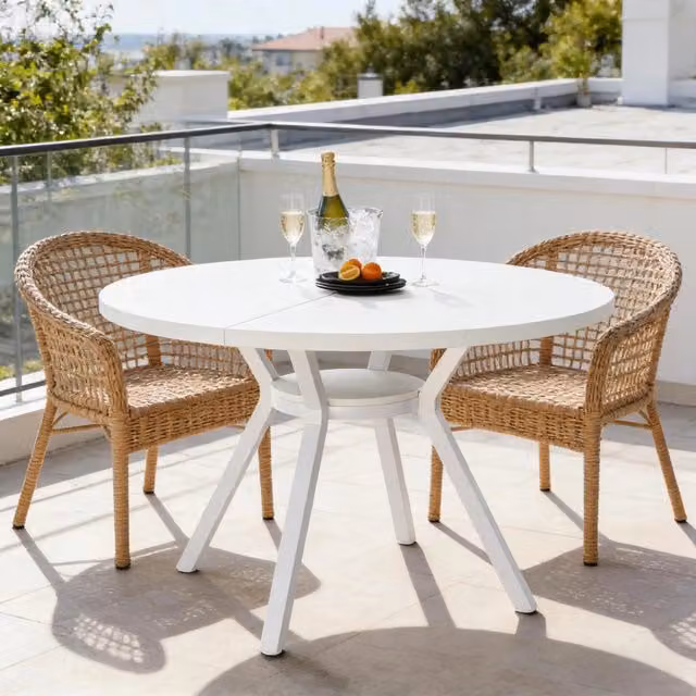 Tavolo da pranzo rotondo diametro 119.4 cm per 4 a 6 persone in metallo e legno bianco