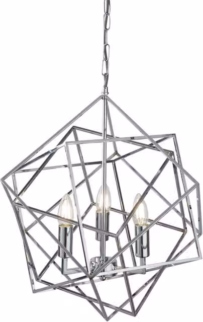 Lampadario Contemporaneo Cubo Acciaio Cromo 3 Luci E14