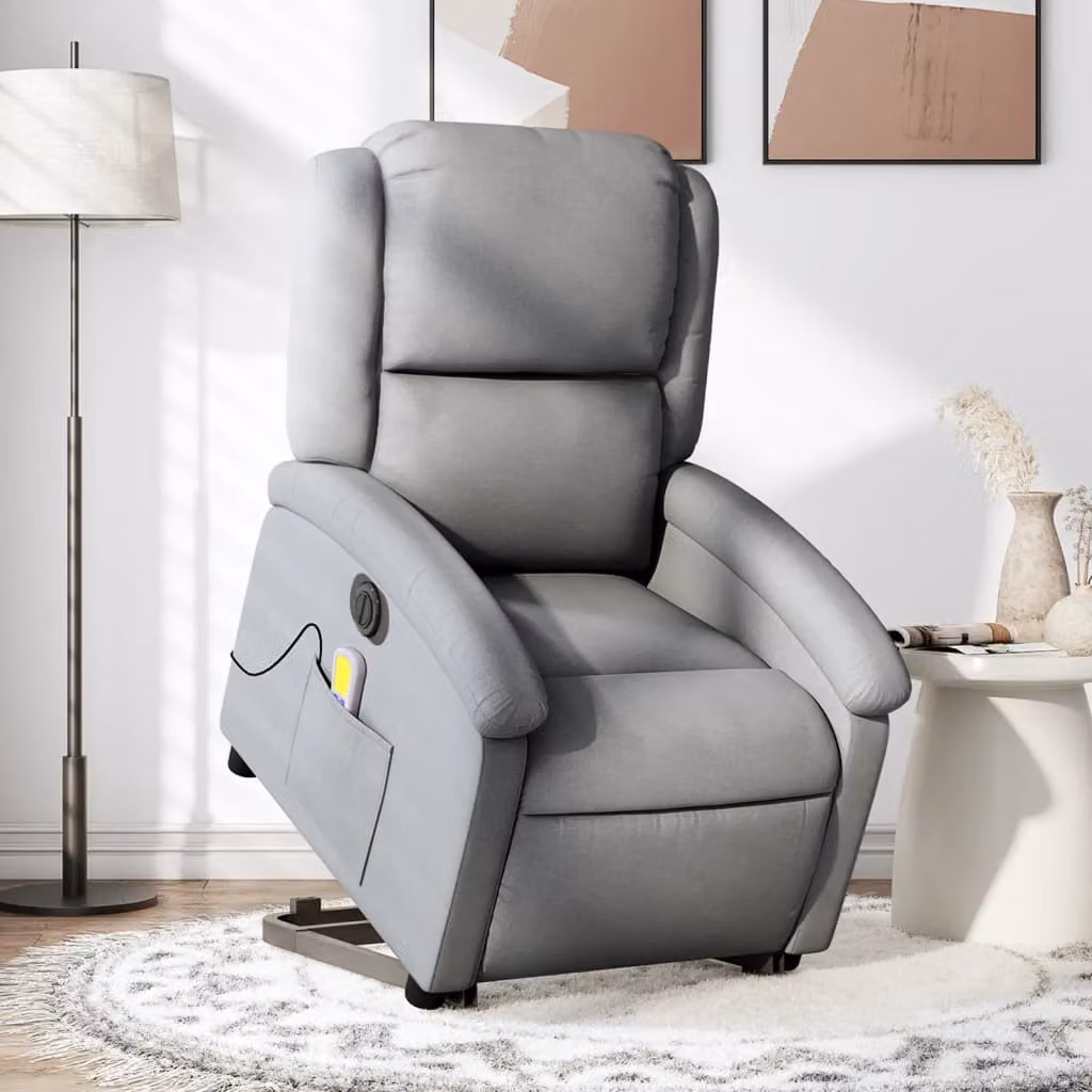 vidaXL Poltrona Alzapersona Elettrica con Massaggio Grigia in Tessuto – 1