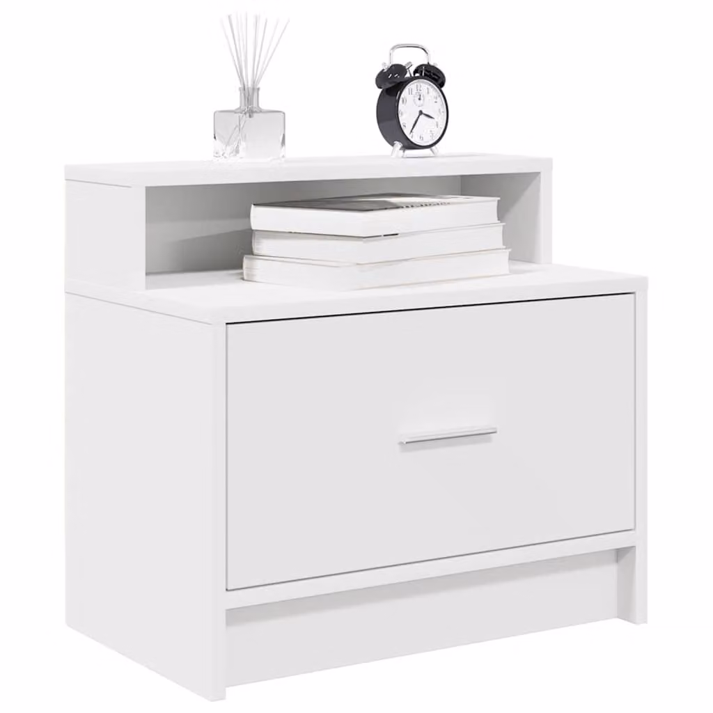 Set di 2 comodini sospesi vidaXL bianchi con cassetto, design moderno opaco, L: 51 cm, P: 31 cm, H: 47 cm