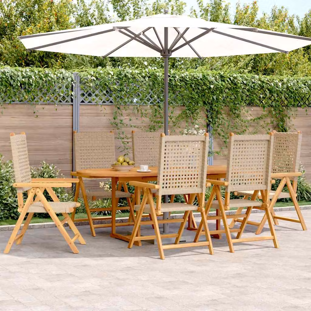 vidaXL Set Pranzo da Giardino 7 pz in Polyrattan e Legno di Acacia Beige – 1