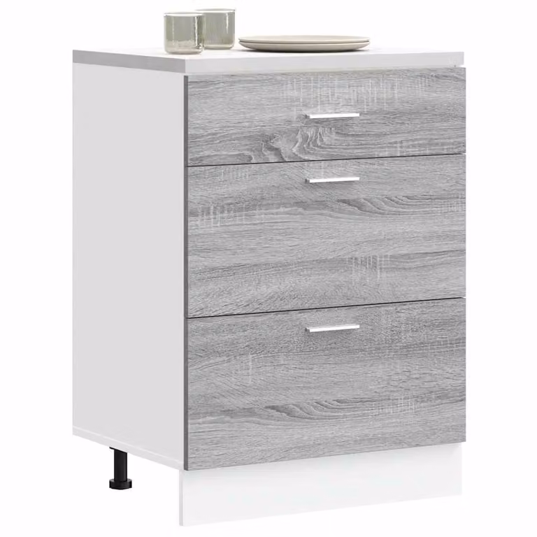 Base da cucina moderna vidaXL Lyon Grigio Sonoma in legno e MDF con cassetti e ante, L: 60 cm, P: 46 cm, H: 81,5 cm