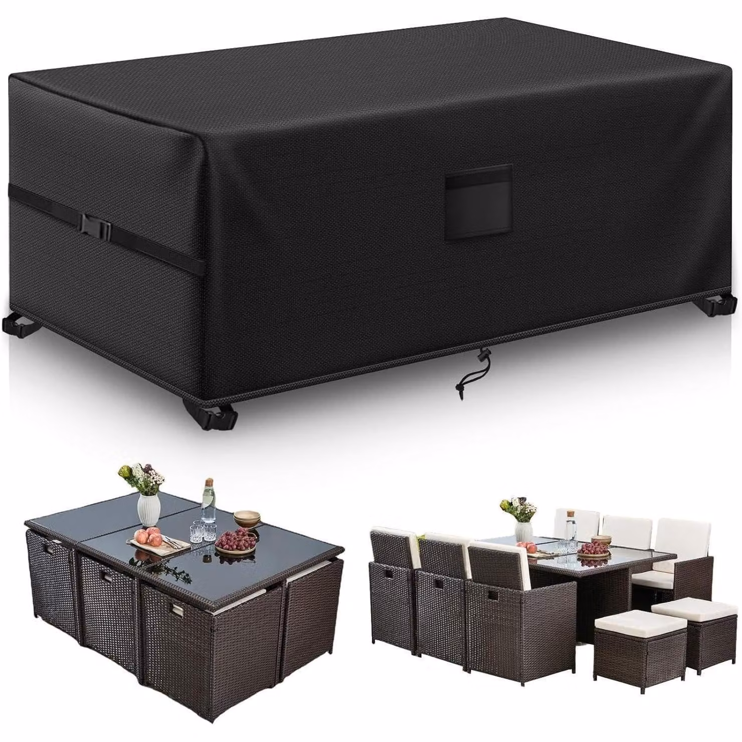 Copertura per mobili da giardino, dimensioni 155x130x74 cm, impermeabile, realizzata in tessuto Oxford 420D, resistente al vento e con protezione UV