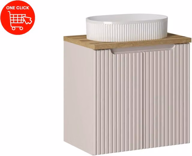 Set mobili bagno Beyond Nova Cashmere con piano e lavabo da appoggio, colore beige opaco, L: 60 cm, P: 40 cm