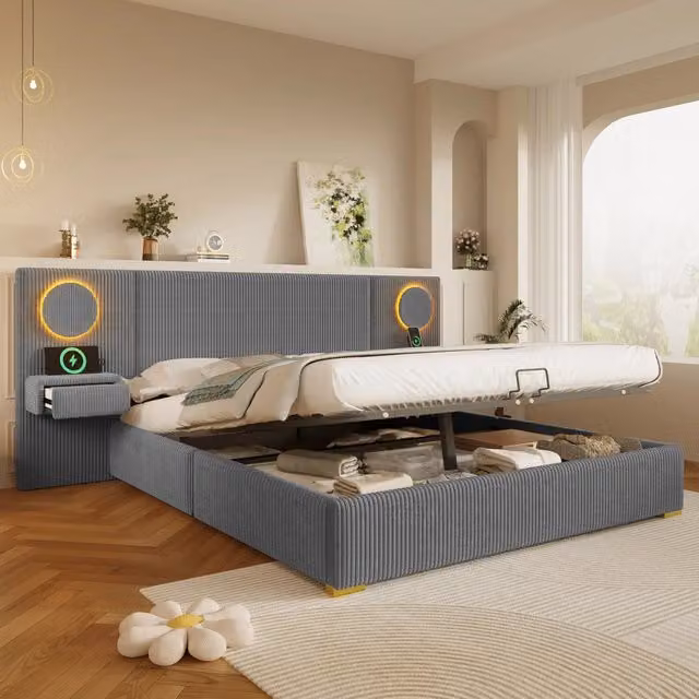 letto imbottito velluto grigio 180 x 200 cm