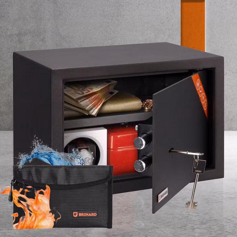 Cassaforte per la famiglia con serratura a doppia chiave - Cassaforte di sicurezza 25x35x25 cm con ripiano estraibile - Cassaforte ad alta resistenza, adatta per documenti A4 e laptop
