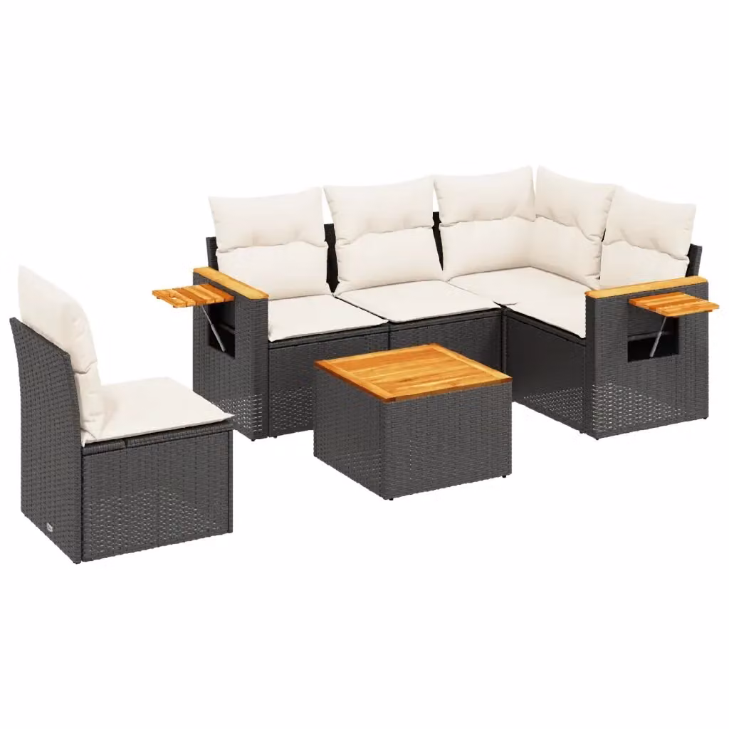 vidaXL Set Divano da Giardino 6 pz in Polyrattan con Cuscini e Tavolino da Caffè Nero – 2