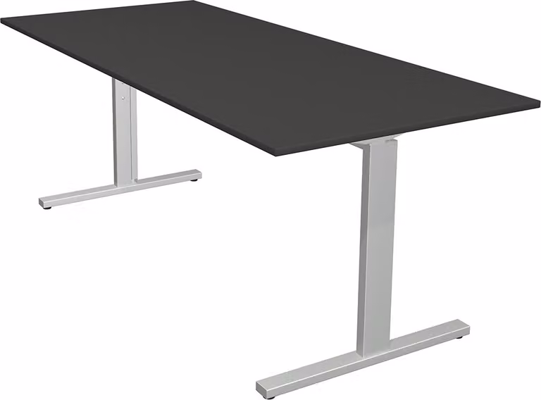 Scrivania Kerkmann Form 2 180x80x70-82 cm, base a T, argento alluminio, antracite