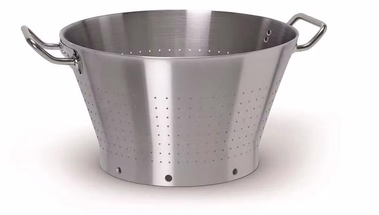 Colapasta conico in acciaio inox con base due maniglie