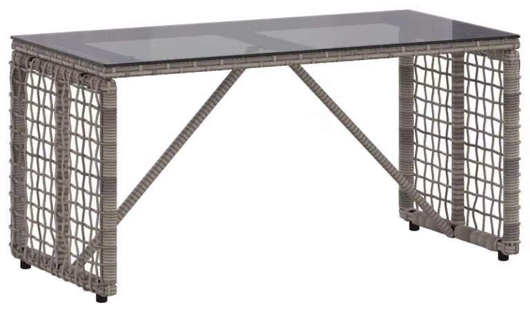 Tavolo da giardino moderno in rattan sintetico (PE) con piano in vetro