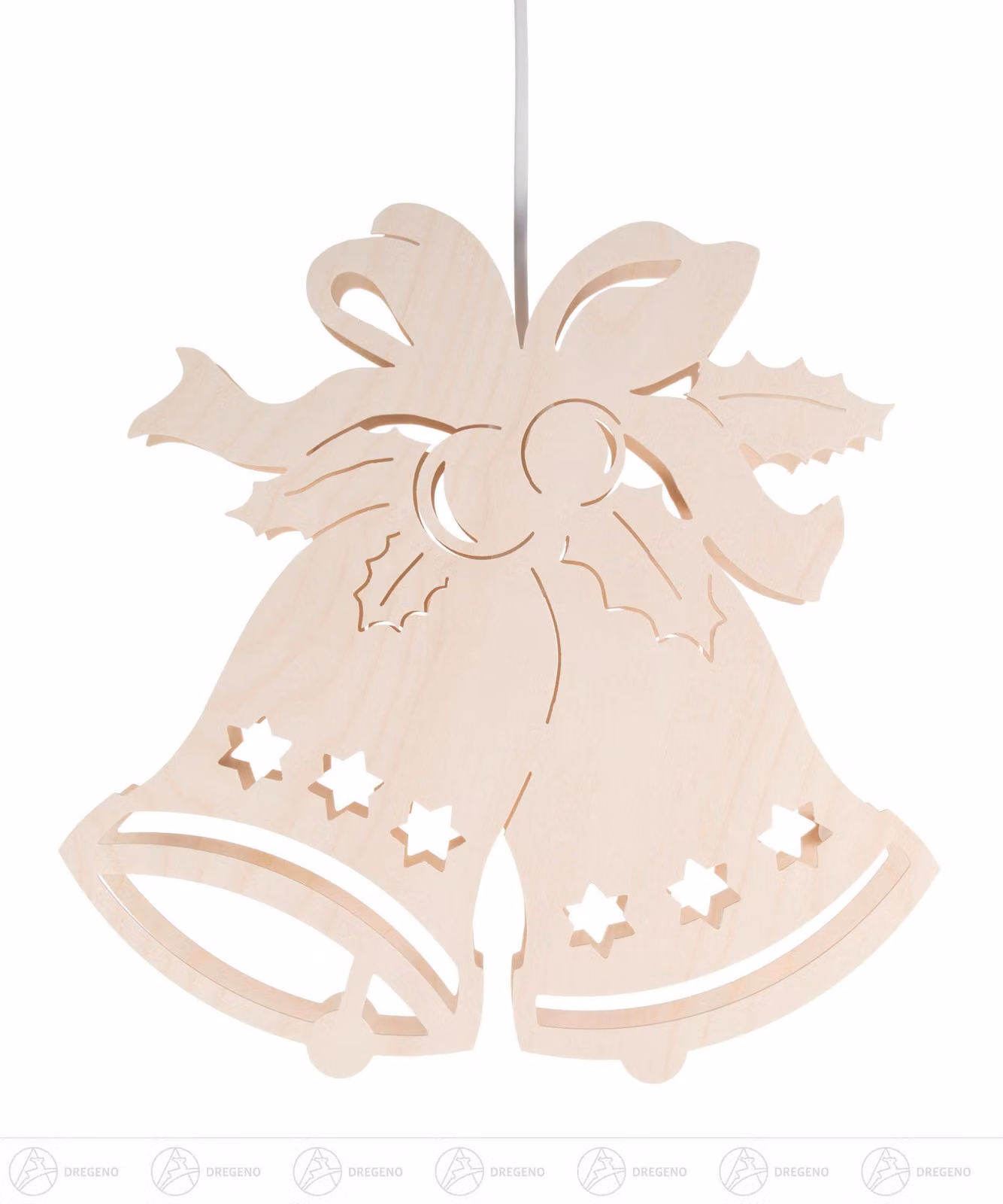 Decorazione per finestre, pannello decorativo, campane con nastro, illuminazione elettrica. Dimensioni: circa 32 cm x 32 cm. NUOVO