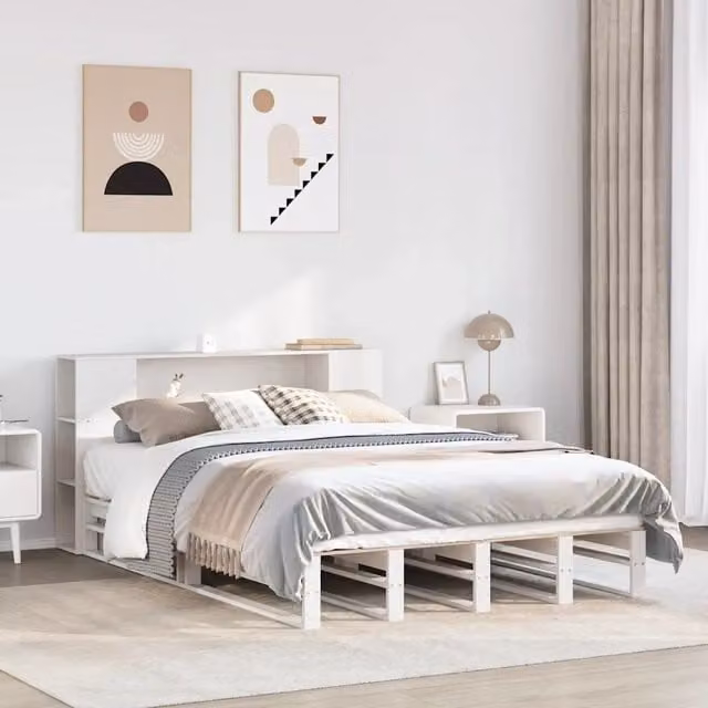 Letto Libreria senza Materasso Bianco 140x200 cm Legno Massello 3323876