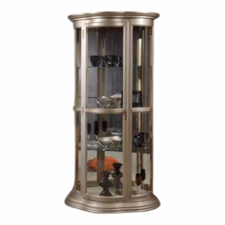 Vetrina classica con vetro curvo in legno e foglia argento anticato Mobili 2G L/P/H: 101 x 47 x 198 cm