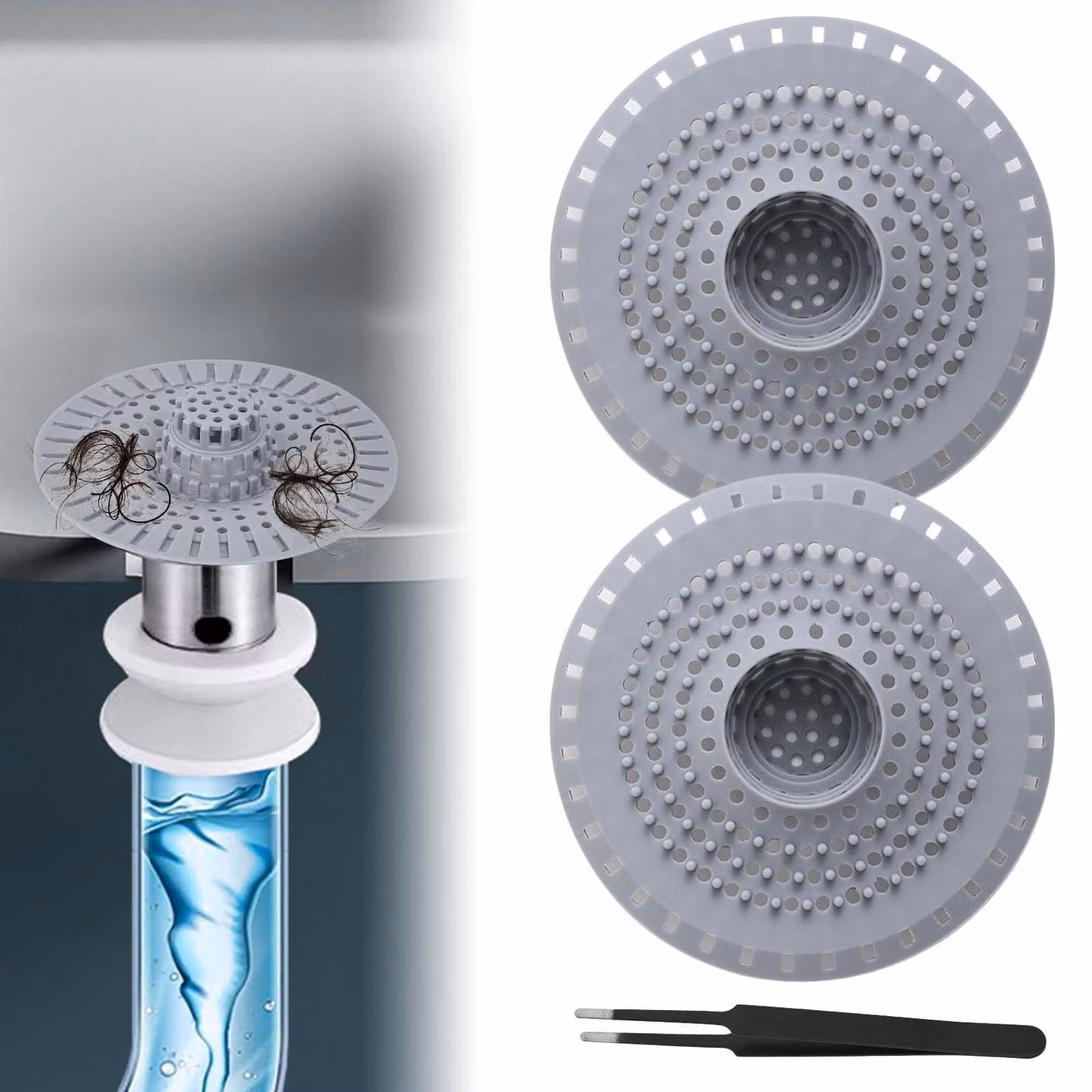 2 filtri in silicone per scarichi di lavandini, filtro per scarichi della doccia con ventosa, filtro per capelli