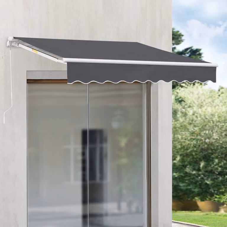 In And OutdoorMatch Tenda da sole Sincere - a comando manuale - con braccio retrattile - 300 x 250 cm - grigio scuro - protezione UV - resistente alle intemperie