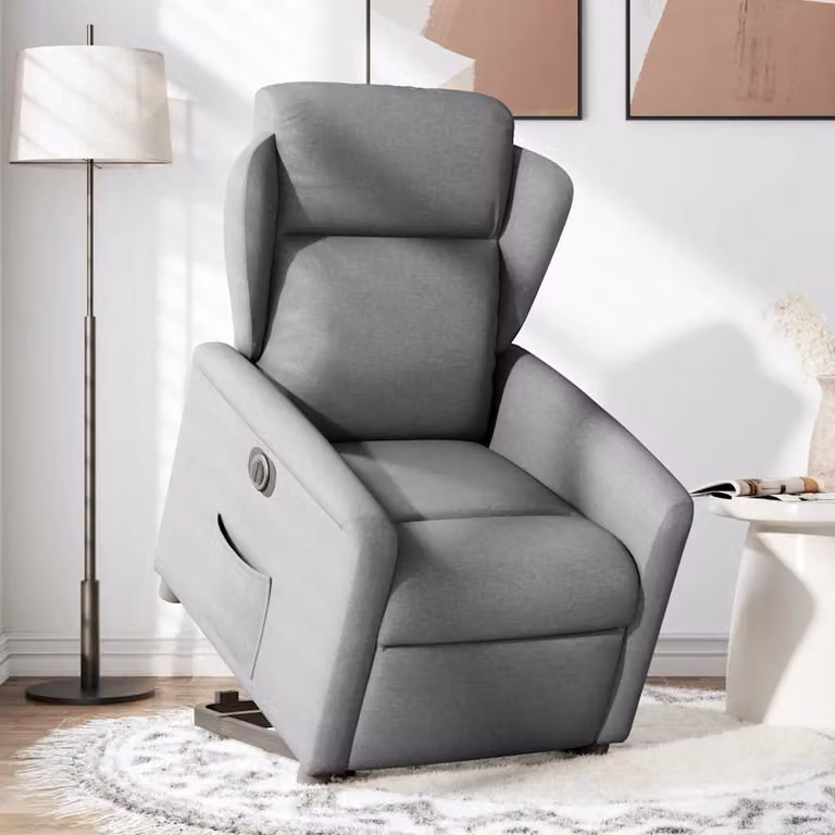 vidaXL Poltrona Reclinante Alzapersona Elettrica Grigio Chiaro Tessuto