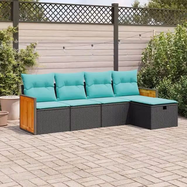 Set Divani da Giardino 5 pz con Cuscini in Polyrattan Nero 3326012