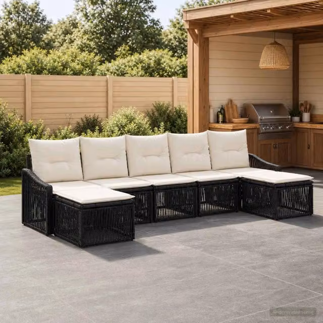 Set Divano da Giardino 7 pz Nero polyrattan 3436090