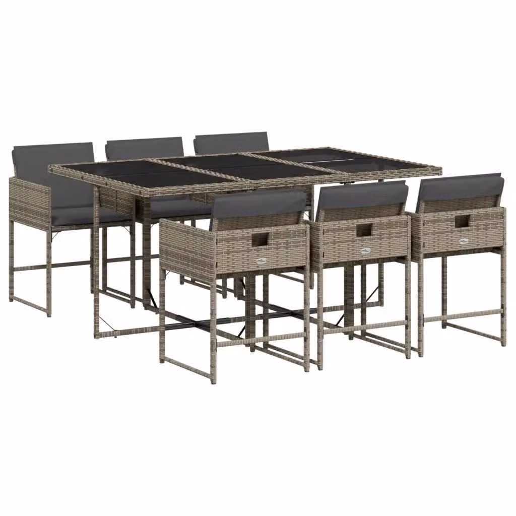 vidaXL Set da Pranzo da Giardino 7 pz in Polyrattan e Vetro Grigio e Nero – 2