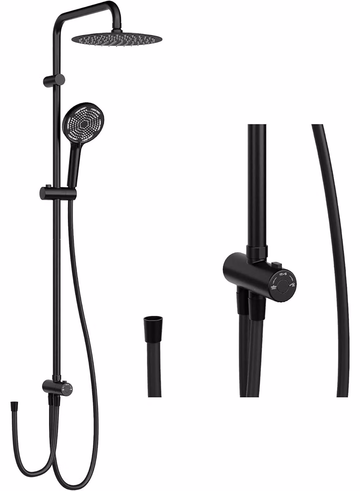 Sistema doccia Regendusche - Colonna doccia da parete - Realizzata in acciaio inossidabile regolabile - Grande soffione rotondo a soffitto - Senza miscelatore - Colore nero