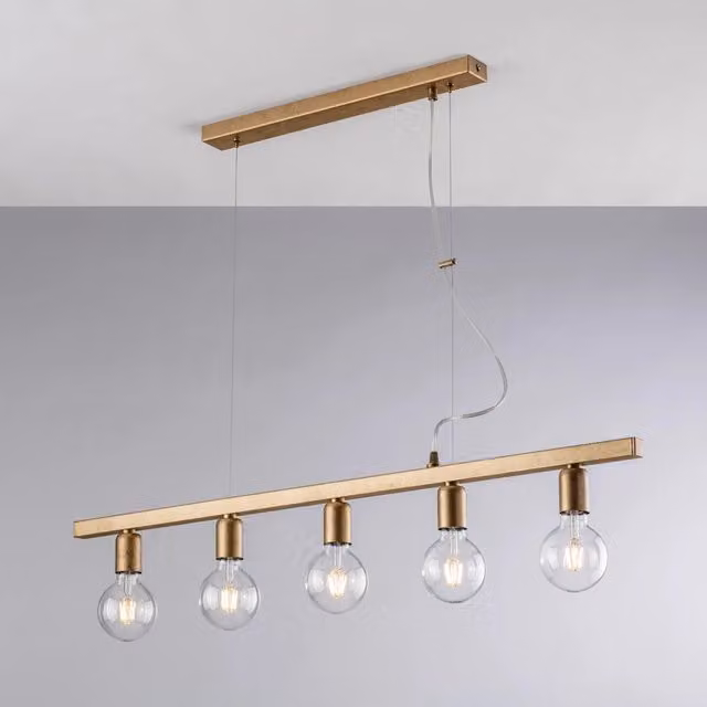 Lampadario a sospensione Fabian di Bonetti Illumina in metallo oro con 5 luci E27 e vetro trasparente