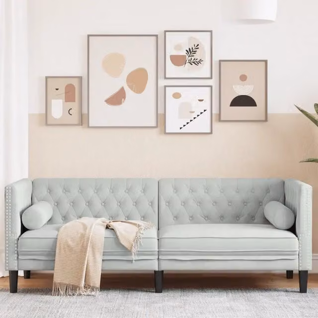 Divano Chesterfield a 3 posti vidaXL in velluto grigio con cuscini inclusi L: 194 cm, P: 74,5 cm, H: 70,5 cm