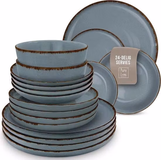 Servizio da Tavola in Ceramica per 6 Persone - 24 Pezzi - Resistentente al Lavastoviglie - Set di Piatti e Tazze - Servizio di Base in Ceramica - Colore Rokerig Blu