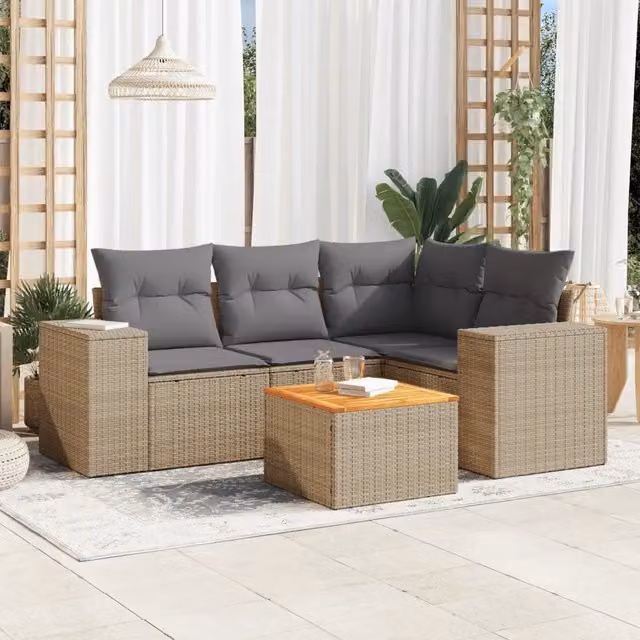 Set Divano da Giardino 5 pz con Cuscini Beige in Polyrattan 3257760