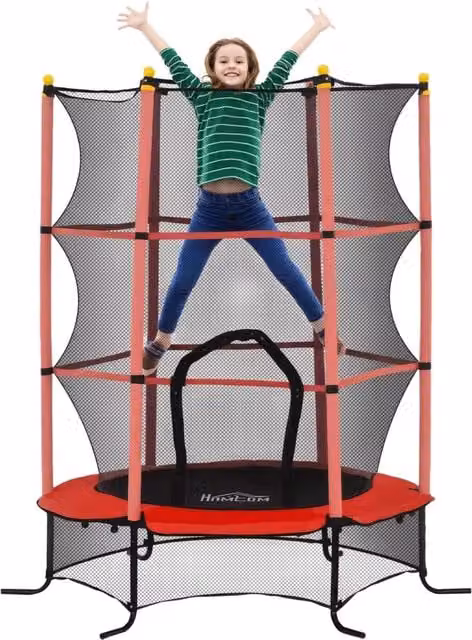 Mini trampolino per bambini Xylo con rete di sicurezza rosso, Altezza: 163 cm