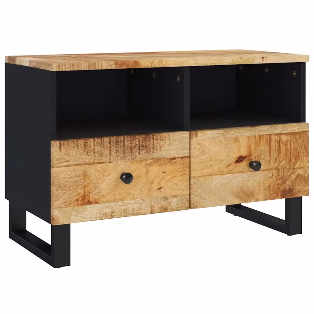 Mobile Porta TV Industrial vidaXL in Legno di Mango e Metallo, Marrone e Nero, L 70 cm x P 33 cm x H 46 cm – 2