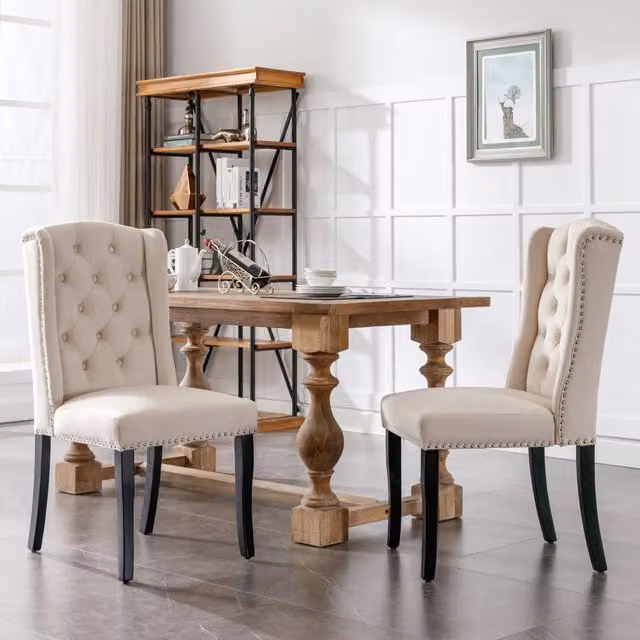 Set di 2 sedie da sala da pranzo OKWISH in velluto beige con gambe in rovere e dettagli moderni