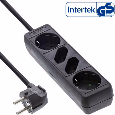 InLine® Striscia di prese, 4 vie, 2x contatto di terra + 2x Euro, nero, 5m