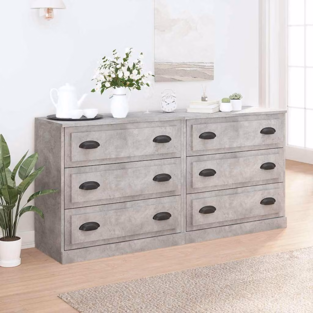 Set di 2 credenze vidaXL in legno multistrato, colore grigio cemento, sospese a parete