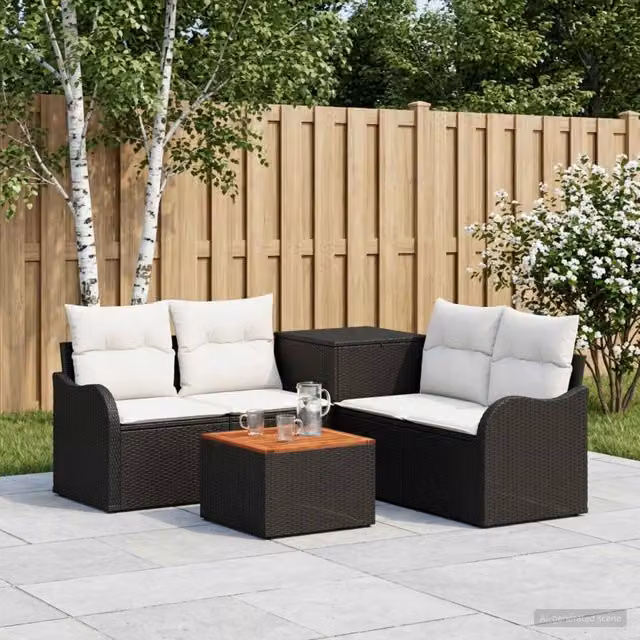 Set di divani 6 pz Nero e Bianco Crema 55 x 55 x 37 cm 3447128