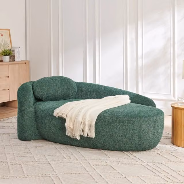 Divano compatto in tessuto teddy verde con design arrotondato HOMVRA