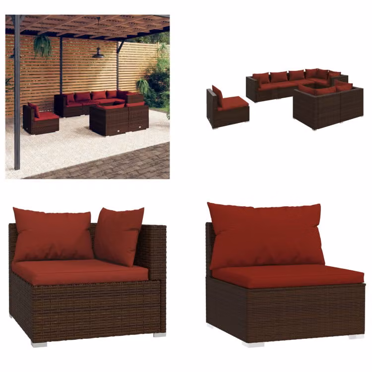 vidaXL set salotto da giardino 8 pezzi con cuscini in rattan marrone - Set salotto da giardino - Set salotto da giardino - Set salotto da terrazza - Set divano da giardino