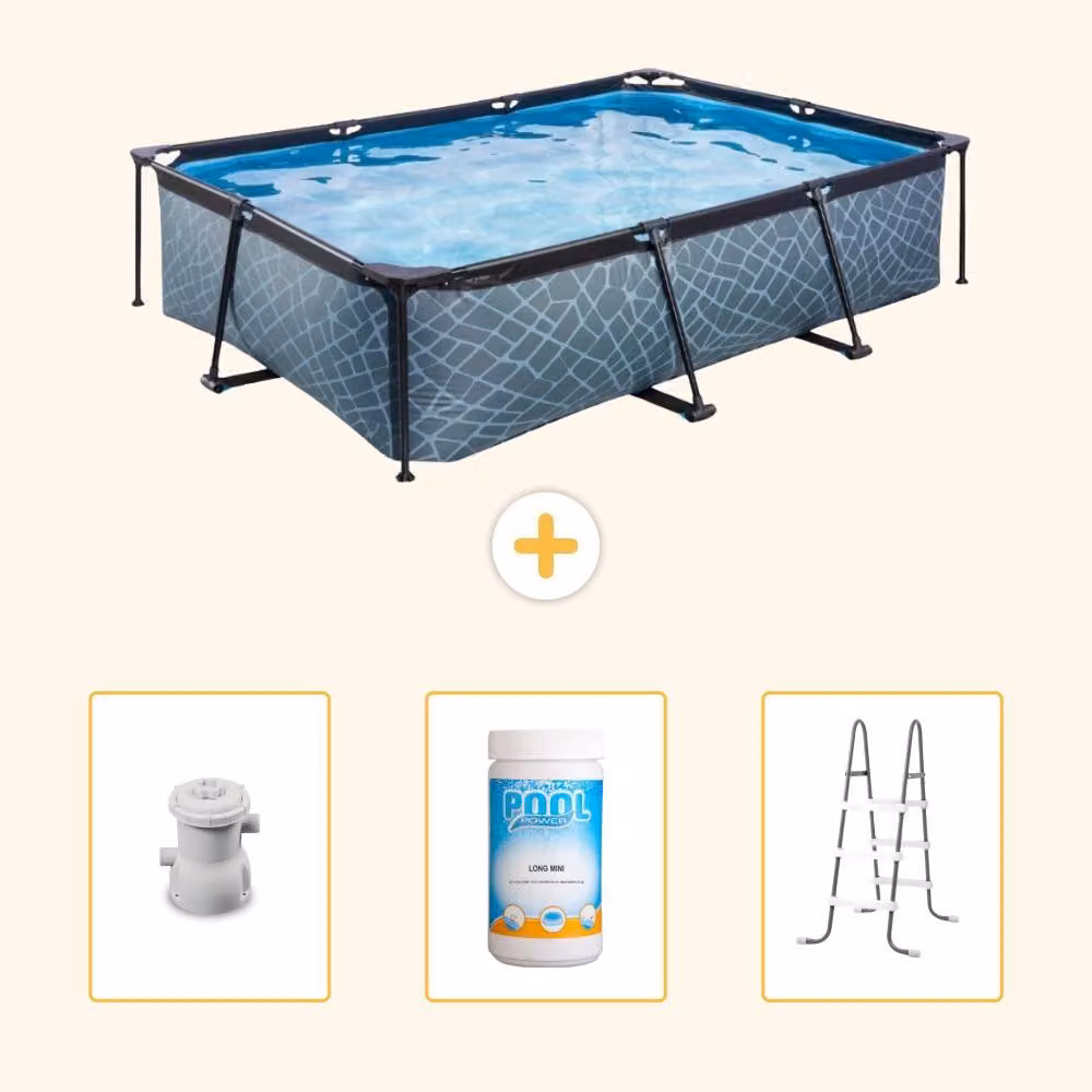 Piscina fuori terra rettangolare - aspetto pietra - 300x200x65 cm - composta da 4 elementi - modello SCB84