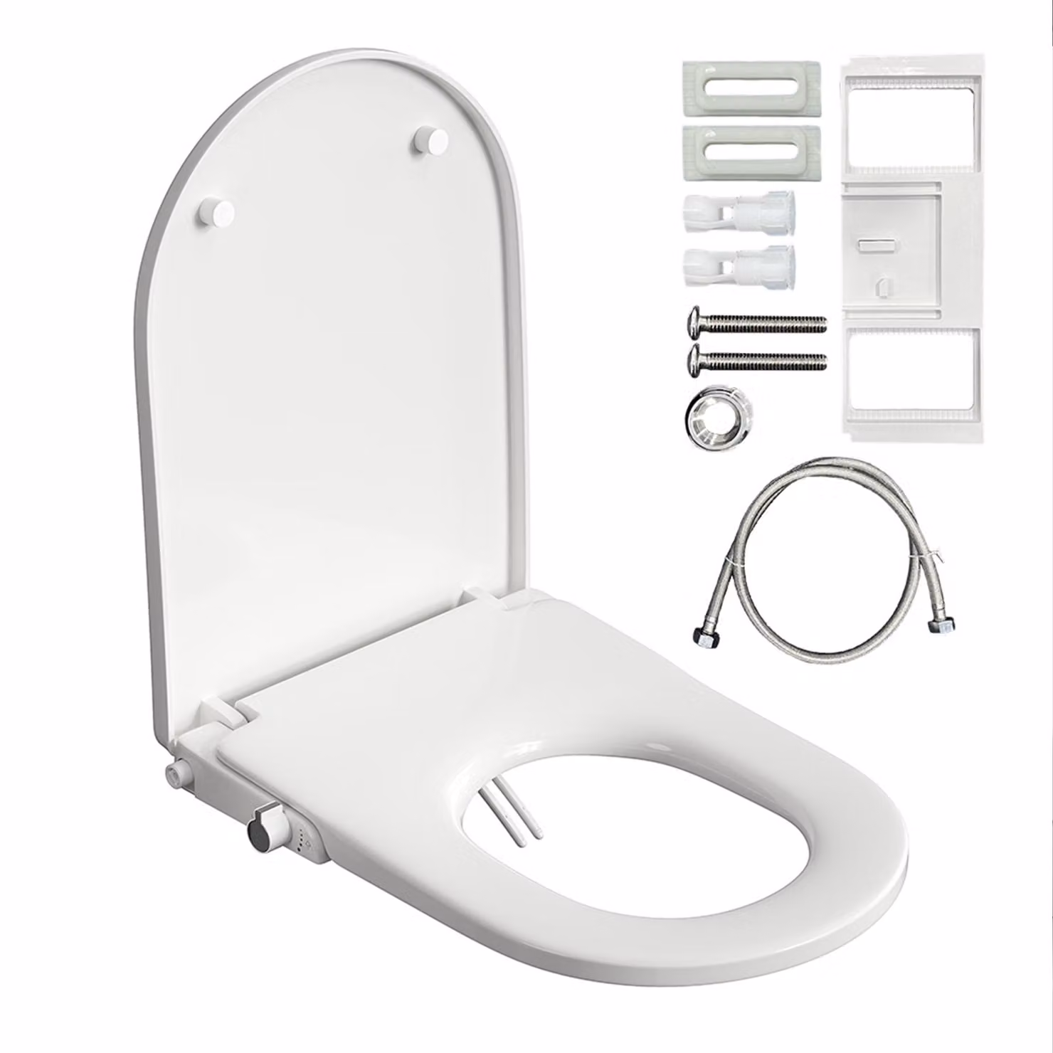 HOROW Sedile per doccia con funzione bidet Attacco per bidet senza collegamento alla rete elettrica con due ugelli per doccia per glutei e doccia per signora Coperchio della toilette con chiusura morbida