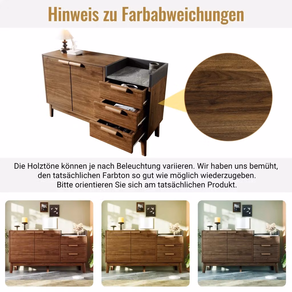 Credenza Chicfurn in Legno e Metallo Colore Marrone con 2 Ante, 3 Cassetti e 1 Vano Aperto per Soggiorno, Cucina o Ingresso, L/P/H: 120 x 40 x 77 cm – 2