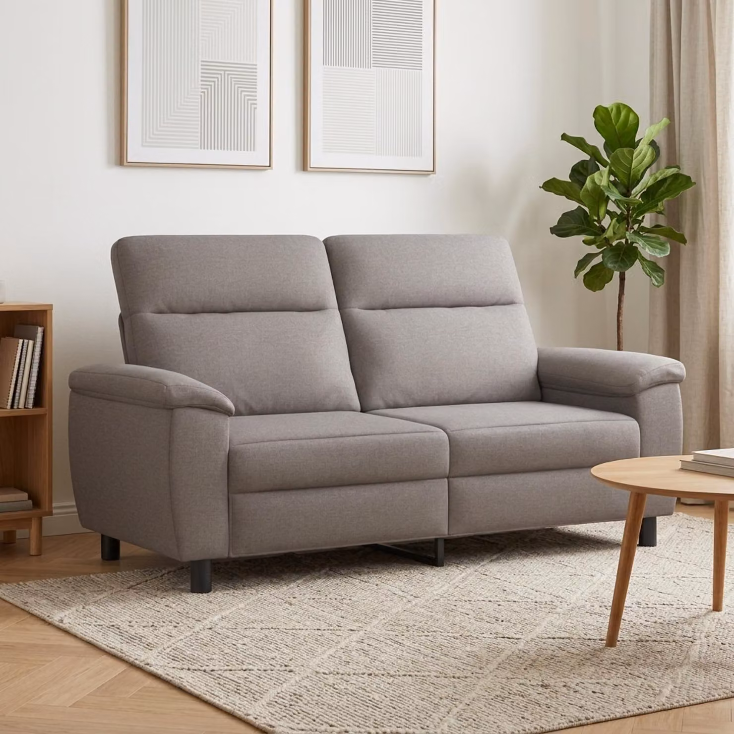 Divano moderno vidaXL in tessuto beige e grigio con struttura in metallo L/P/H: 178 x 90 x 95 cm