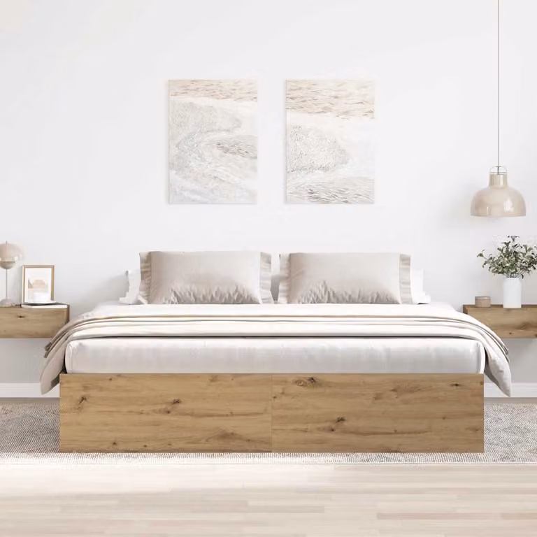 vidaXL Giroletto in legno di pino color rovere con doghe in legno, L/P/H: 180 x 200 x 35 cm