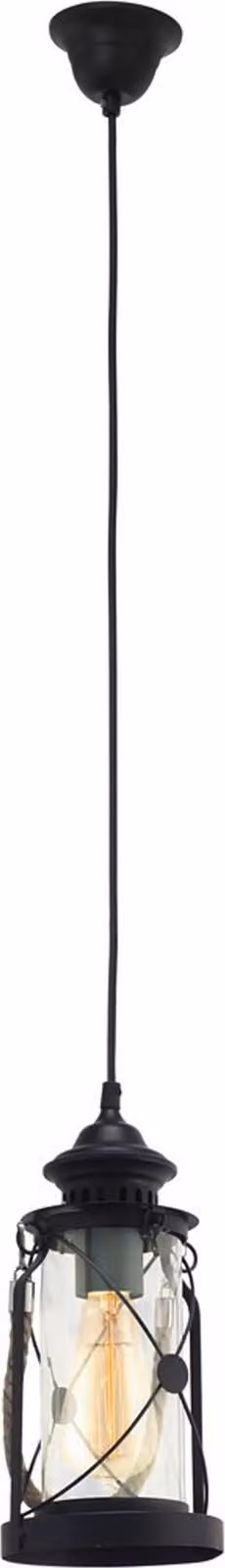 Lampadario A Sospensione Vintage Bradford Acciaio Nero Vetro 1 Luce E27