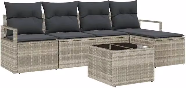 Set di divani con cuscino 6 pz | Set Salotto da Giardino Grigio chiaro polyrattan