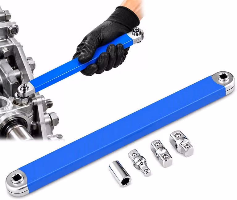Chiave a cricchetto con prolunga, 39 cm, compatibilità universale, ideale per spazi ristretti