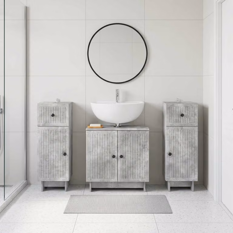 Set di mobili da bagno vidaXL EDE in 3 pezzi, design minimalista, colore grigio cemento opaco