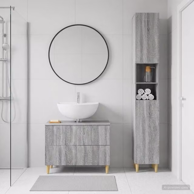 Set di mobili da bagno moderno vidaXL composto da mobile lavabo e pensile a parete in MDF grigio opaco