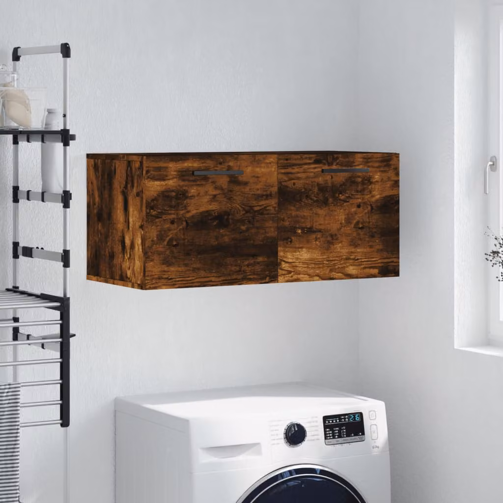 Mobile a parete vidaXL in legno Rovere Fumo con ante a cerniera, L 80 x P 36,5 x H 35 cm