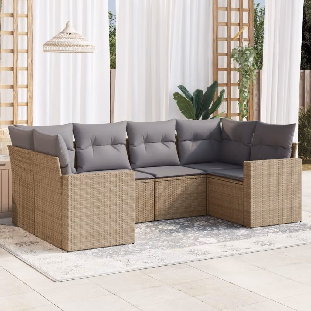 vidaXL Set Divano da Giardino a L 6 pz in Polyrattan con Cuscini Beige e Grigio – 1