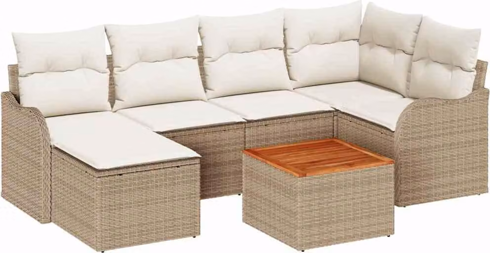 Set Divano da Giardino 7 pcs Beige e Crema polyrattan