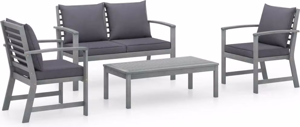 The Living Store Set da giardino 4 pezzi con cuscini in legno massiccio di acacia